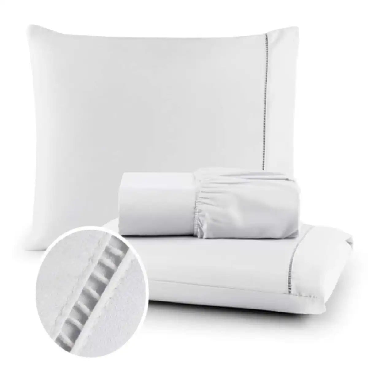 Conjunto de Lençóis QUEEN 3 Peças - 400 Fios Micropercale com Ponto Palito